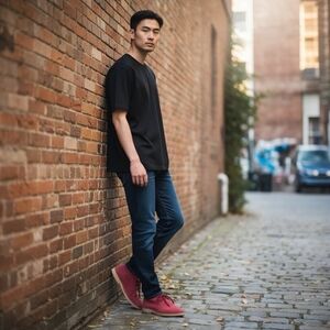 SELECTED Portugal Unisex Suede Leather Lace-Up Ankle Boots Red Size 40